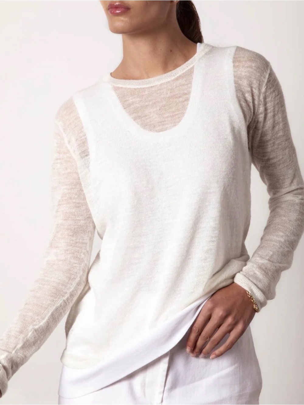 BROCHU WALKER Dafne Layered Looker Crewneck Salt White Medium
